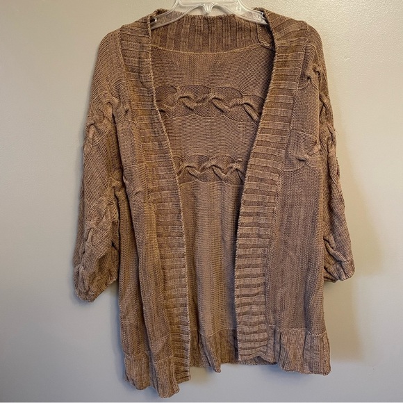 Silk blend Cable knit open front cardigan  sweater tan XL-2XL? - Picture 1 of 8